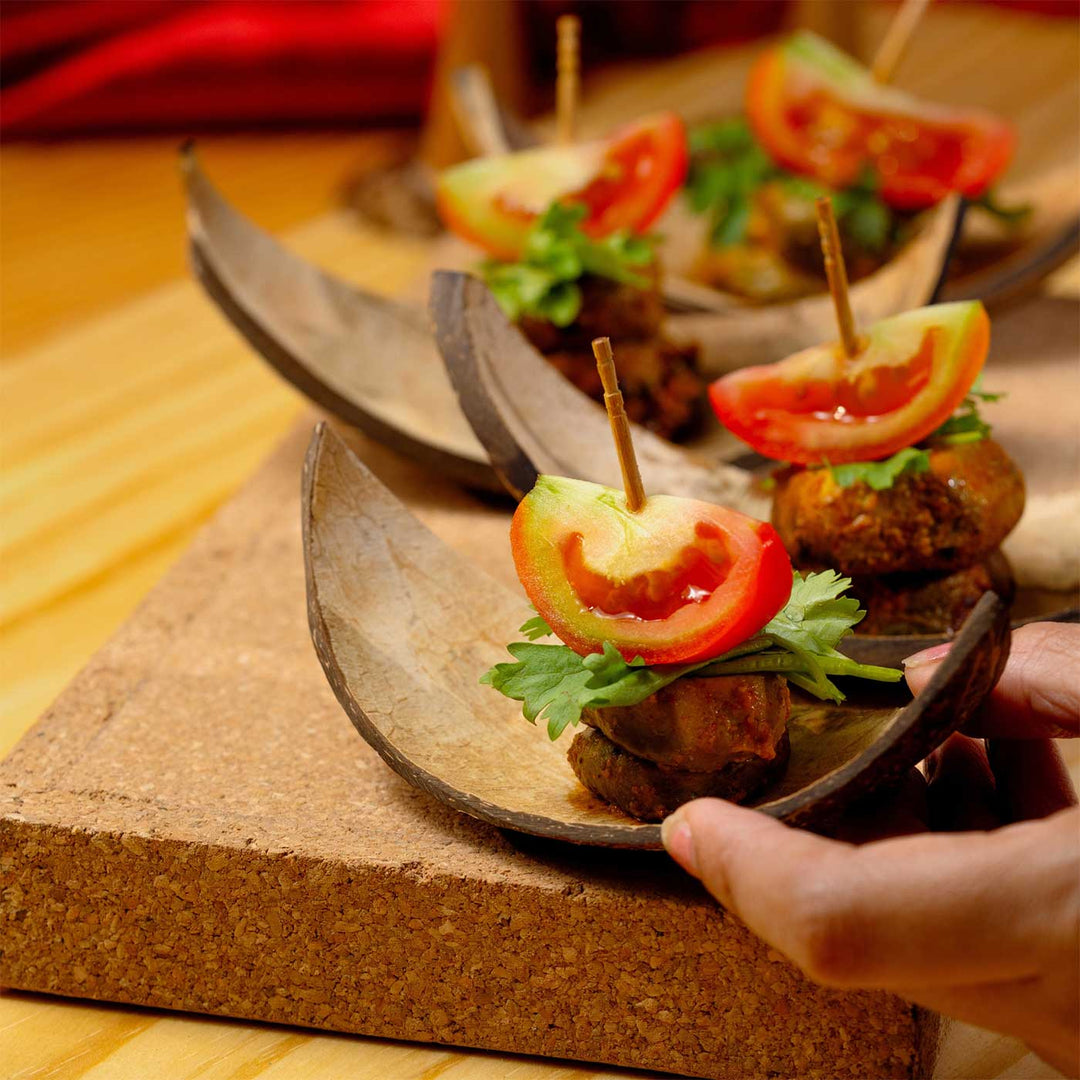 Eco-Friendly Handmade Boat Shaped Coconut Shell Platter | Set Of 10