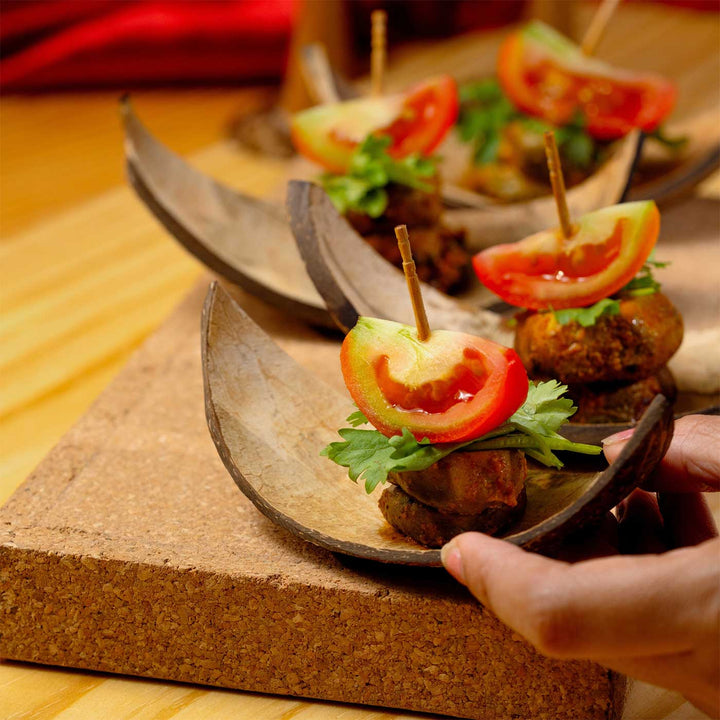 Eco-Friendly Handmade Boat Shaped Coconut Shell Platter | Set Of 10