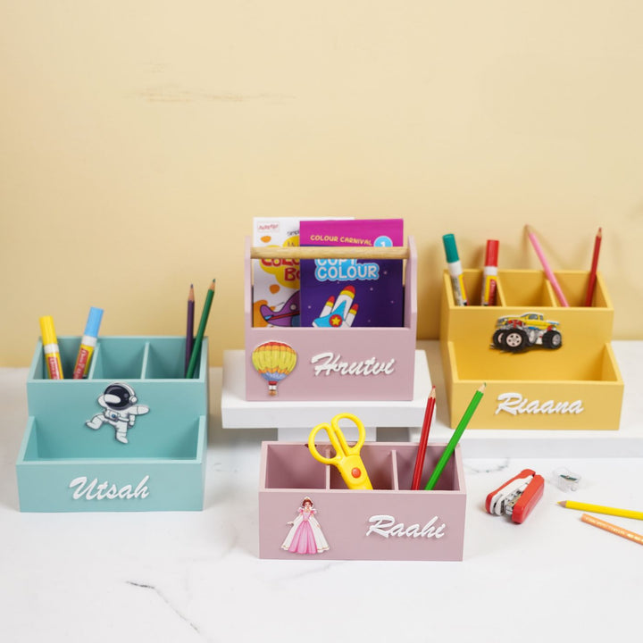 Personalized Wooden Car Themed Stationery Organizer For Kids