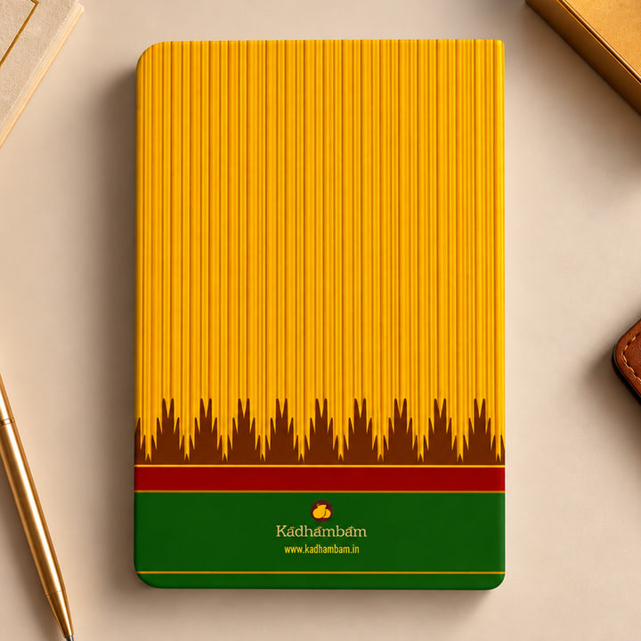 Yellow-Green Striped A5 Journal With Kanchipuram Weaves Heritage Cover For Festive Gifting