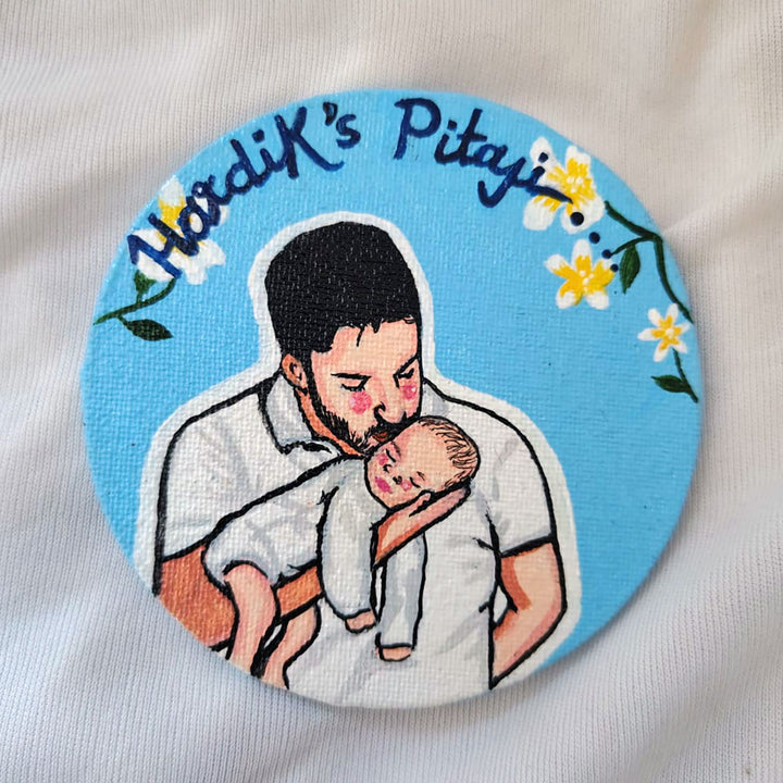 Photo Personalized Hand-Painted Dad And Son Canvas Fridge Magnet