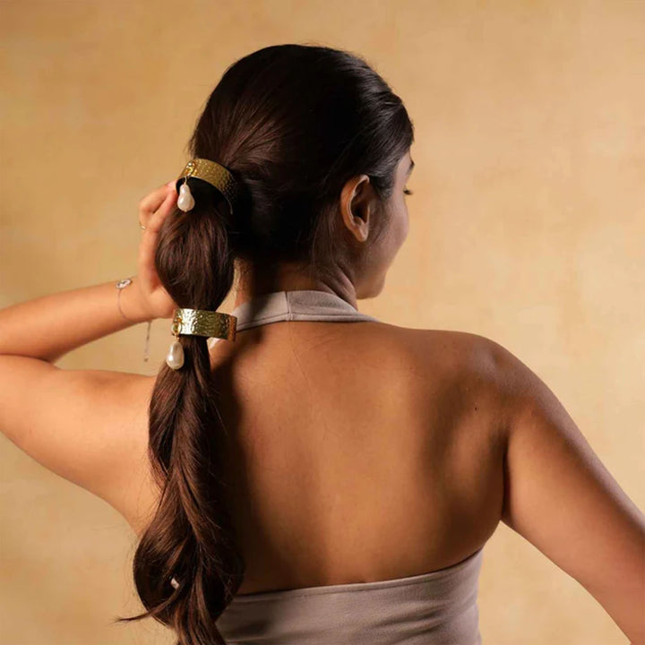 Statement Victoria Pearl & 18k Gold Plated Brass Ponytail Cuff Hair Tie