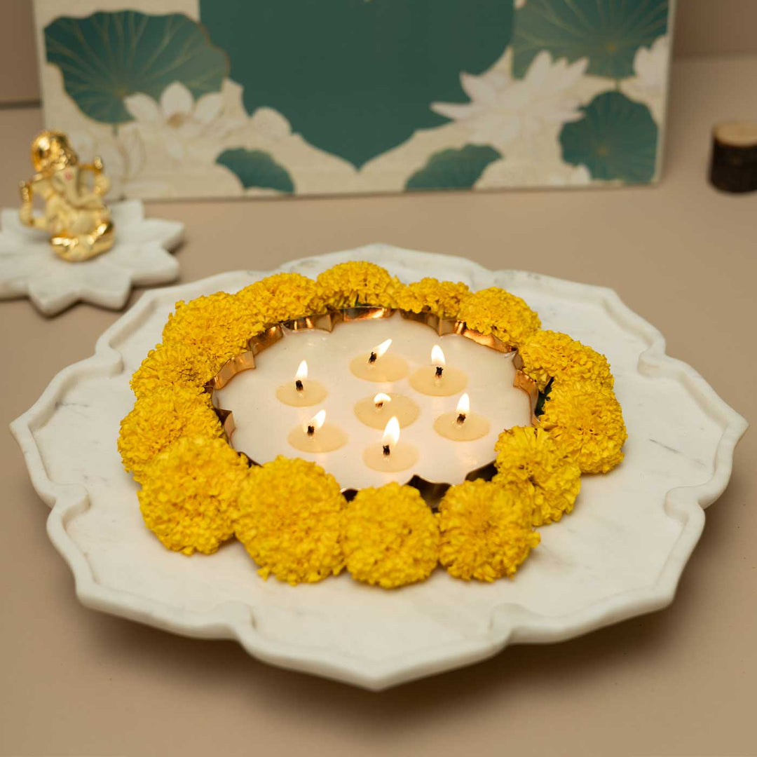 Handmade Urli Flower Design Wax Candle