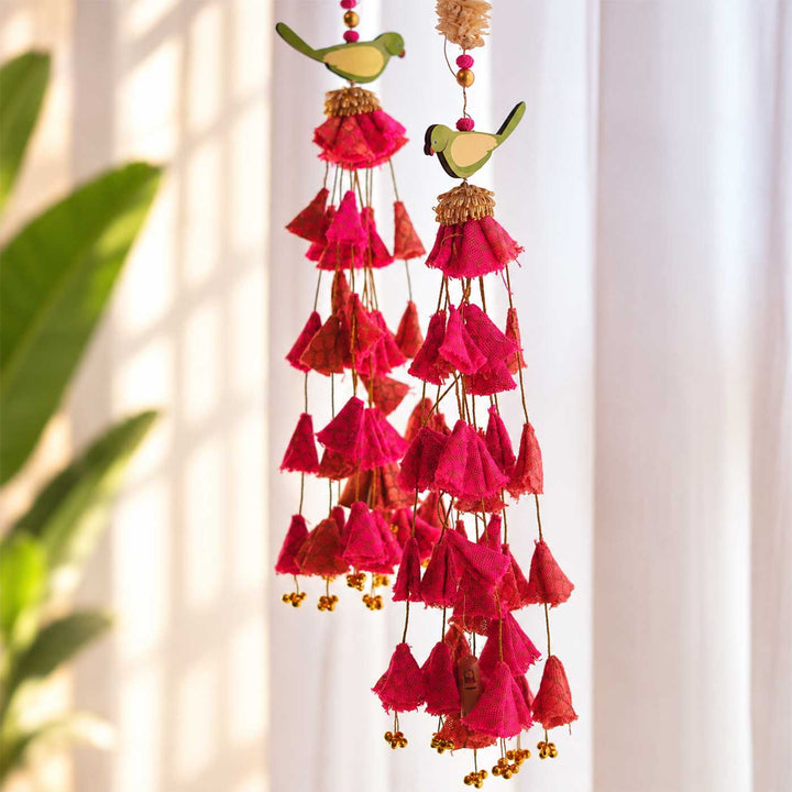 2 Pc | Handmade Parandi Parrot Jute Wall Hanging Strings With LED Lights & Shola Accents
