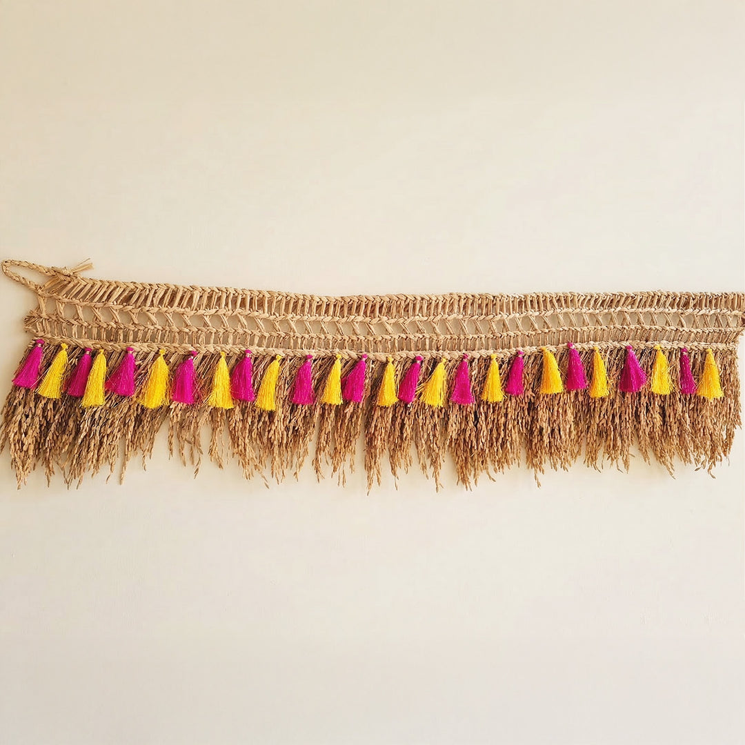 Handmade Dried Paddy Pink & Yellow Tassel Toran