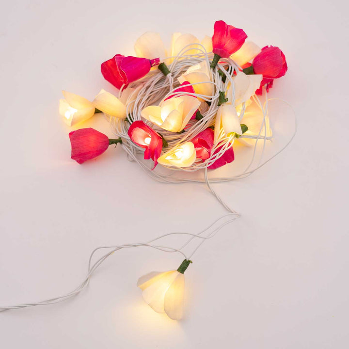 Handmade Poov String Light Pink Color Sholapith Fairy Light