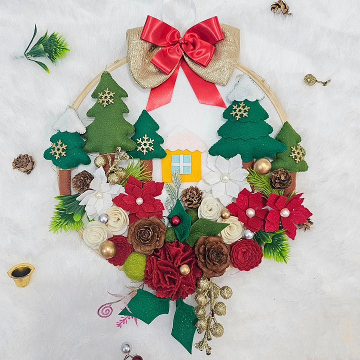 Floral Felt LED Wreath For Christmas Decoration