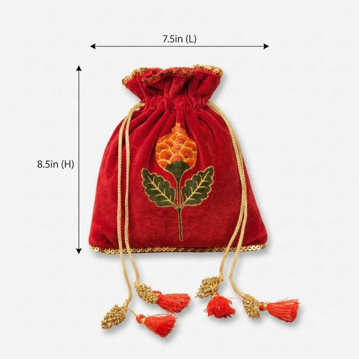 Handmade Anar Screen Printed Velvet Potli For Festive Gifting - Medium