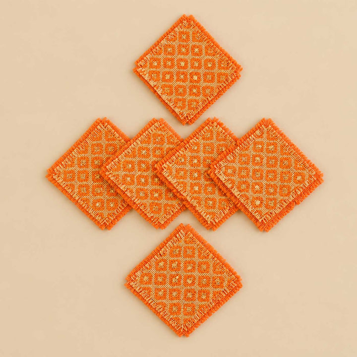 6 Pc | Handmade Screen Printed Jute Coaster For Dining Table
