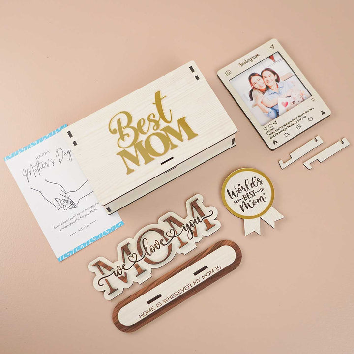 Photo Personalized Engraved Mother's Day MDF Wood Gift Hamper | Set of 5
