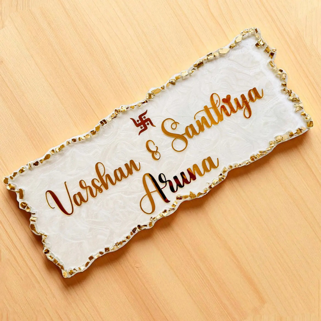 Personalized White & Gold Resin Name Plate