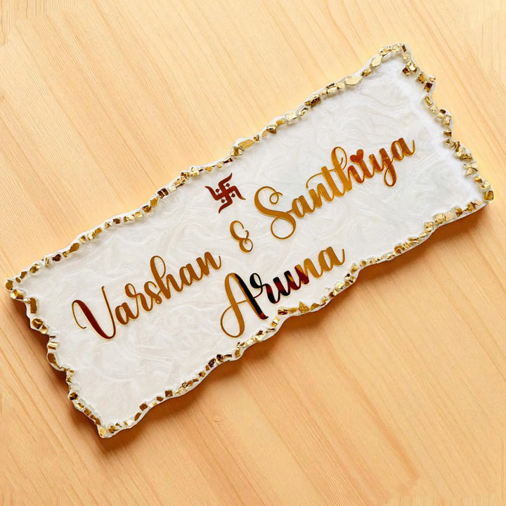 Personalized White & Gold Resin Name Plate