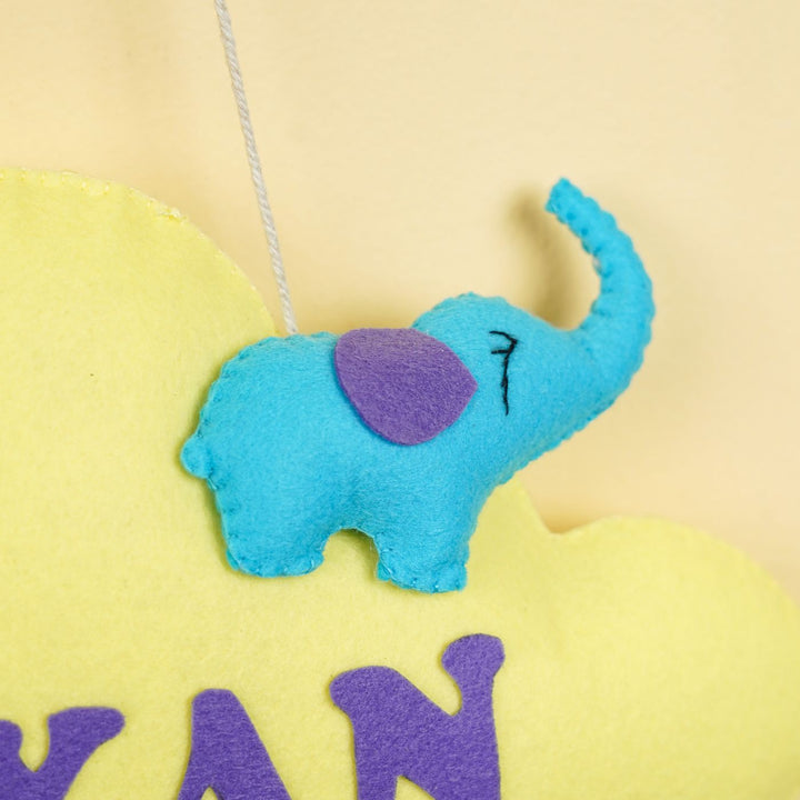 Handmade Personalized Elephant on Cloud Felt Kids Name Hanging