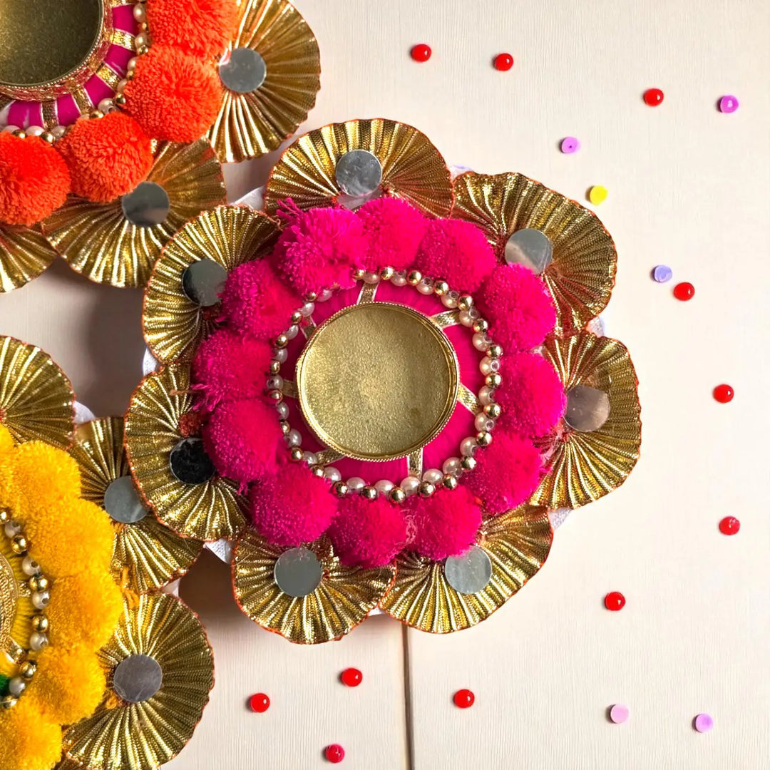 Orange, Pink & Yellow Round Tealight Holders | Set Of 3