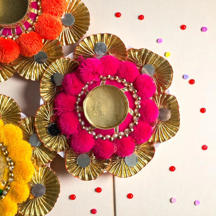 Orange, Pink & Yellow Round Tealight Holders | Set Of 3