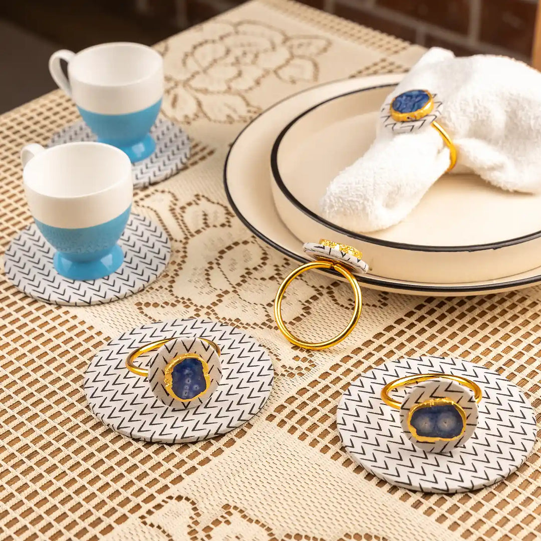 Buy Black And White Cotton Fabric Coated MDF Napkin Ring Coaster