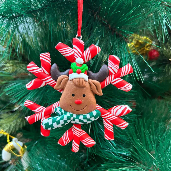Handmade Reindeer In A Snowflake Clay Ornaments For Christmas Tree Decoration