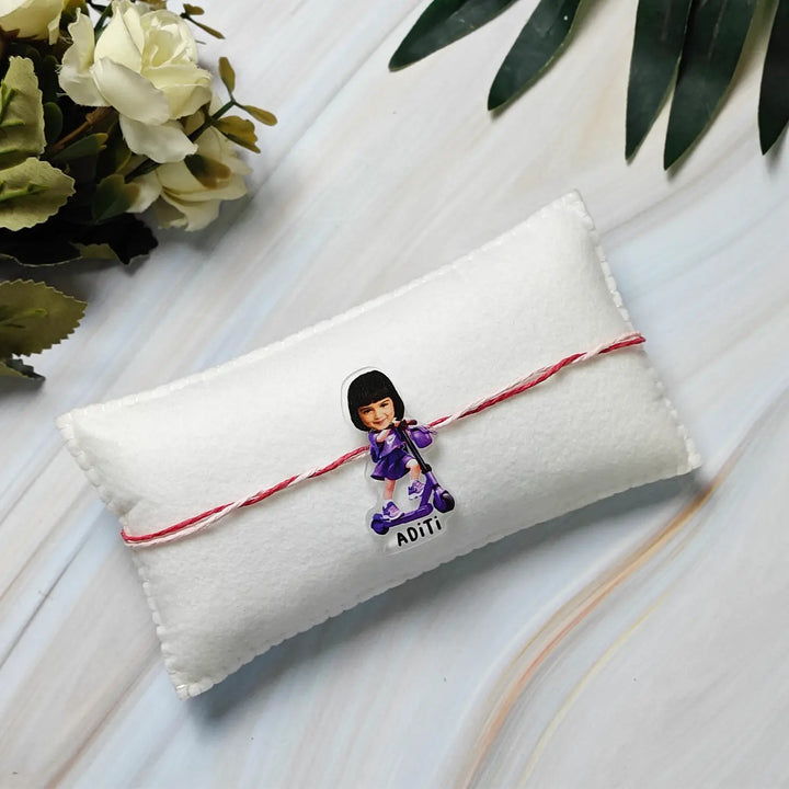 Photo Personalized Reusable Caricature Scooter Theme Acrylic Kids Rakhi