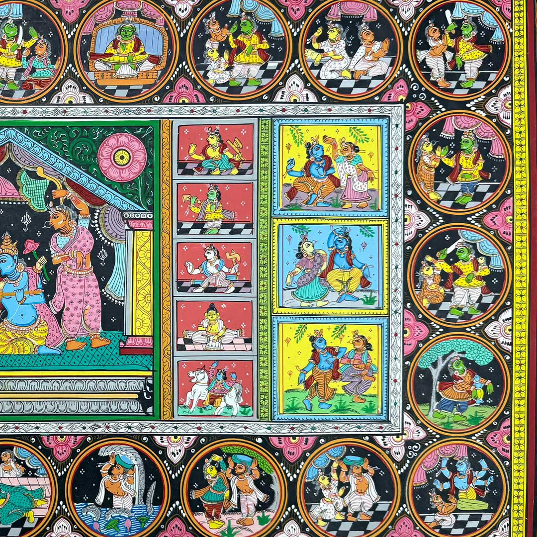 36 X 24 Inch | Handmade Canvas Krishna Rasleela With Dashavataar Painting