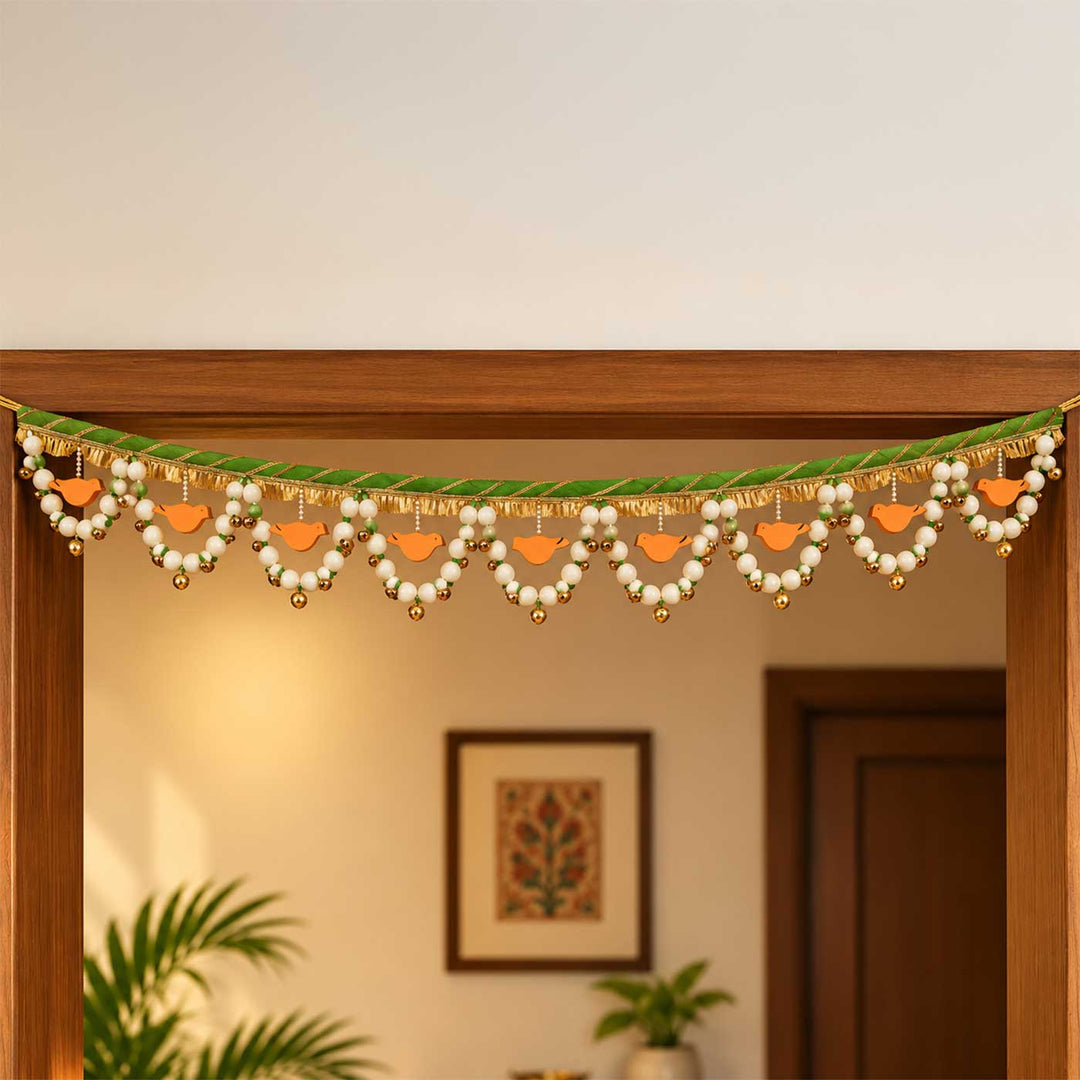 Handmade Chidiya Bird Toran With MDF Cut-Outs, Shola Buds & Lace