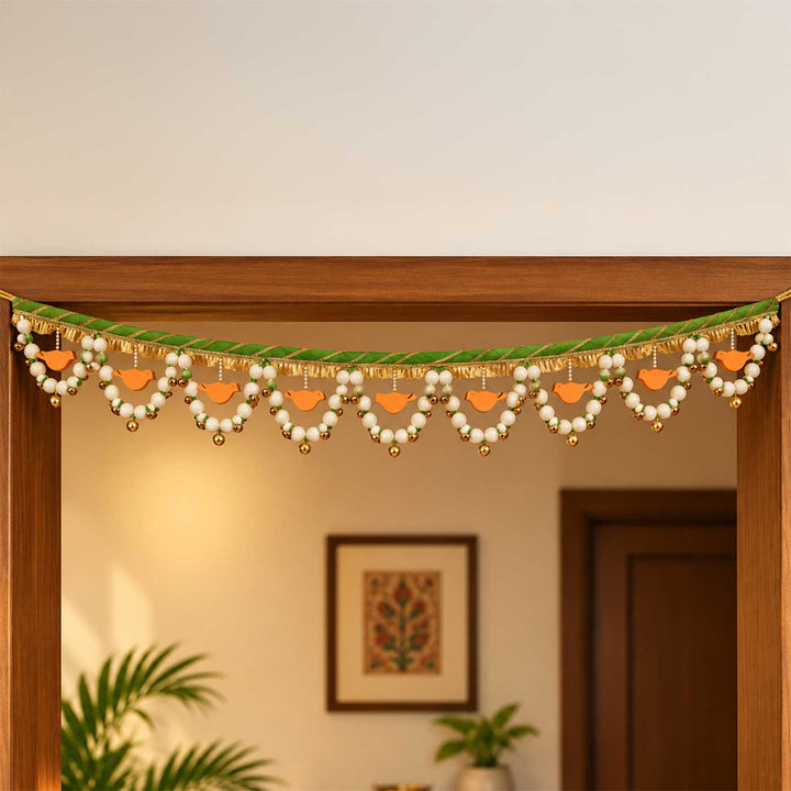 Handmade Chidiya Bird Toran With MDF Cut-Outs, Shola Buds & Lace