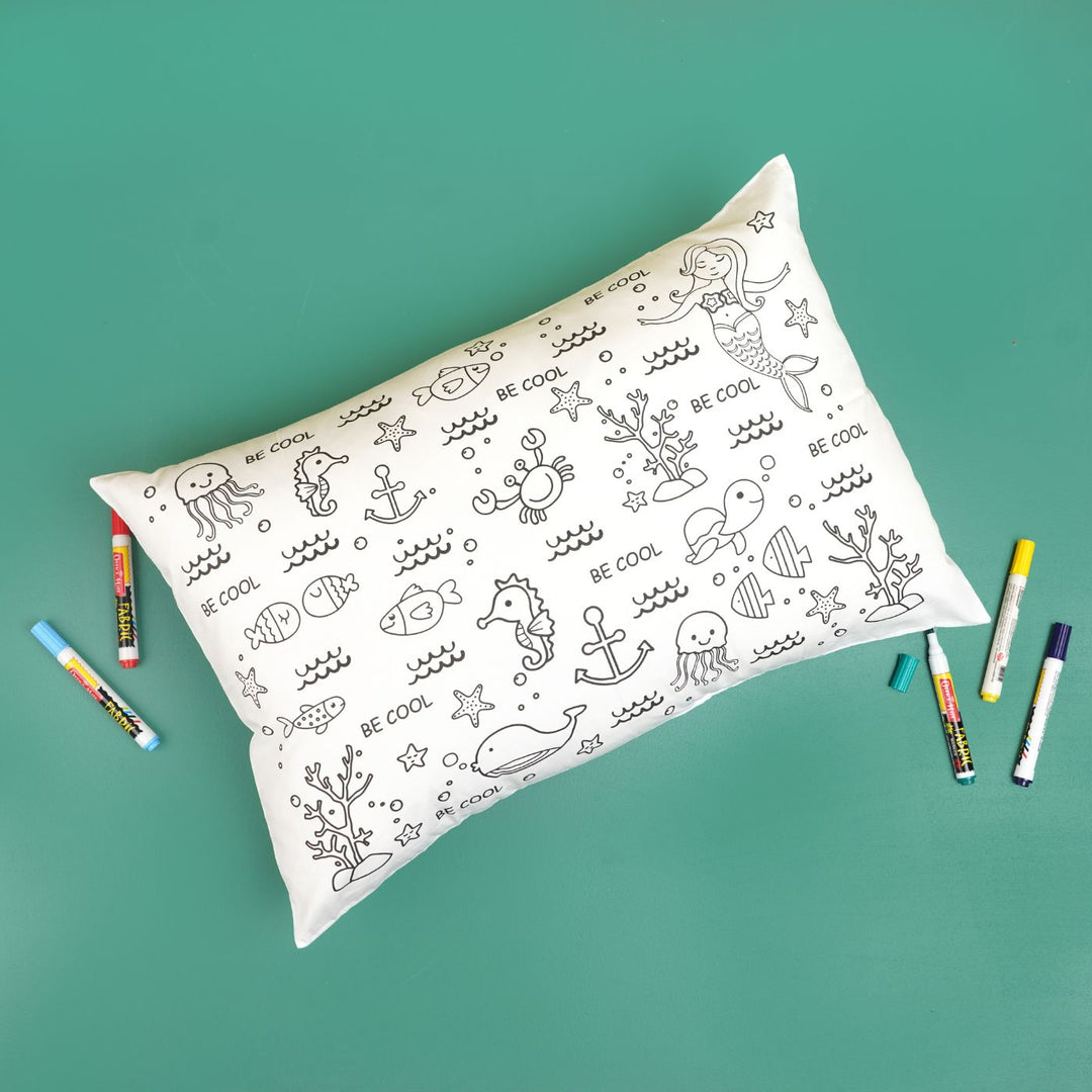 Color Your Own Doodle Art Pillow Case & Fabric Markers For Kids