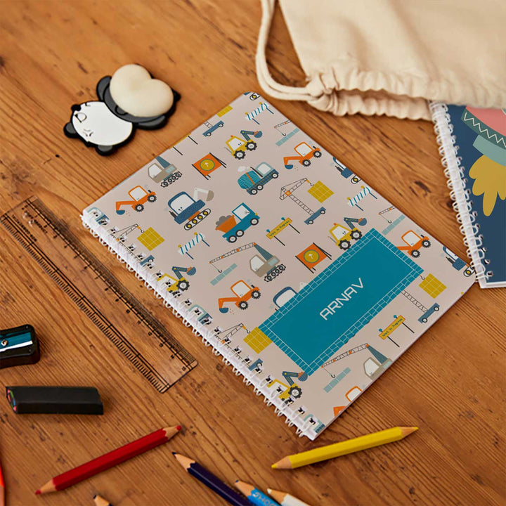 Personalized Construction Site Theme Spiral Bound Notebook | 60 Pages