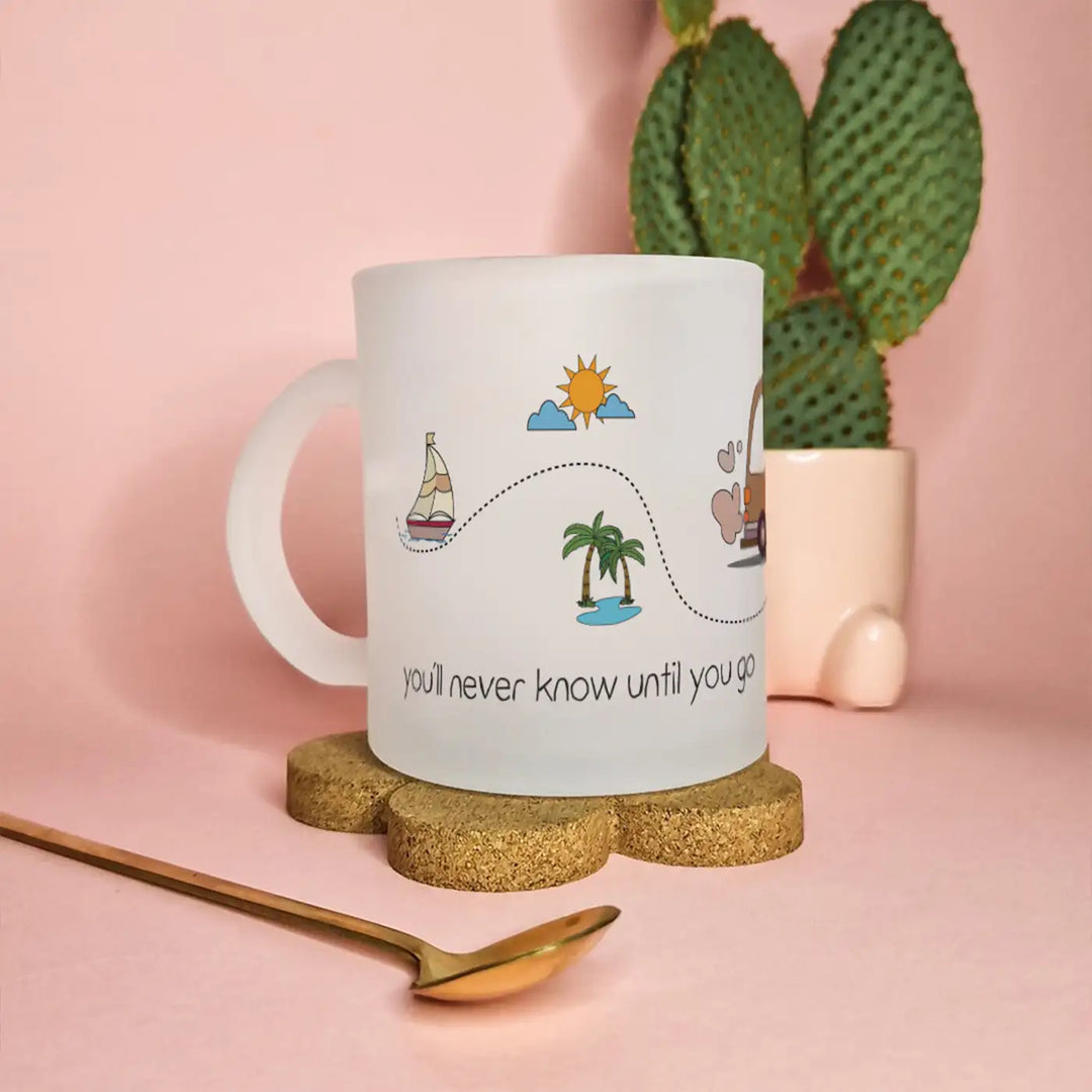 Printed Travel Theme Glass Mug | 350 ML