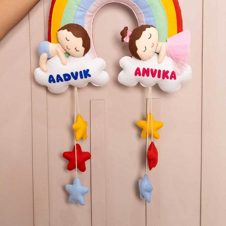 Personalized Handmade Rainbow Cloud Theme Felt Name Plate