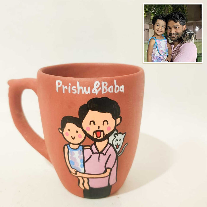 Father's Day | Handpainted Personalised 3D Terracotta Mug with Caricatures