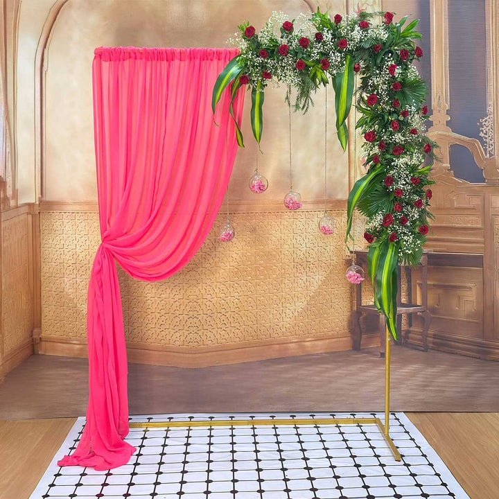 Pink Drape Backdrop Decor Kit With Stand & Hanging Glass Balls