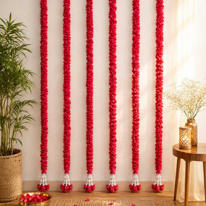 Handcrafted Artificial Flower Dark Pink Floral Tassel Long Hangings with Top Loop