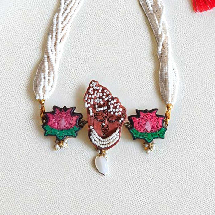 Handmade Shrinath & Lotus Design Wooden Necklace