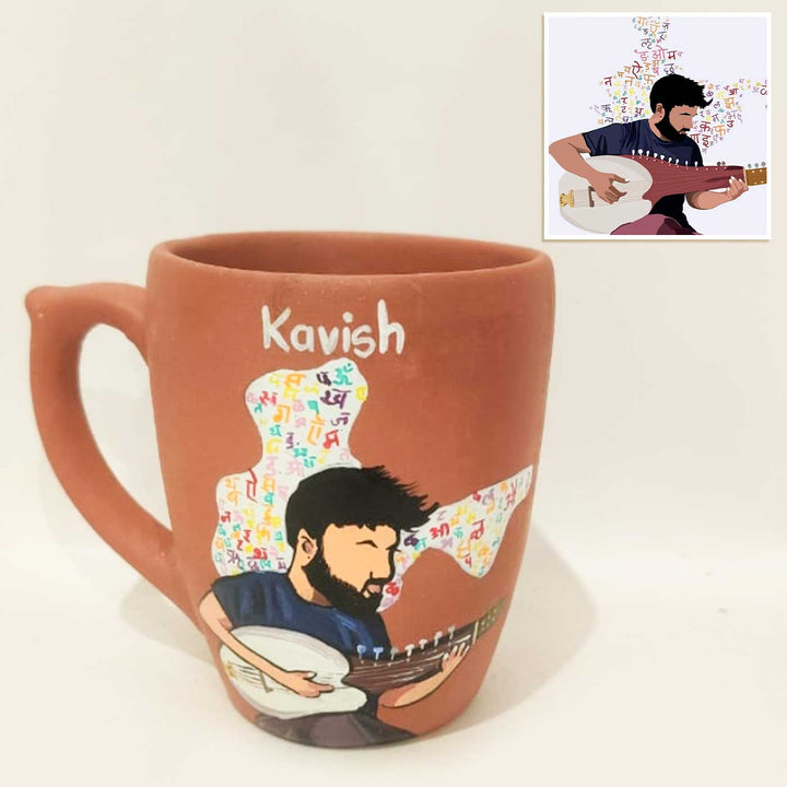 Handpainted Personalised 3D Terracotta Mug With Caricatures And Background