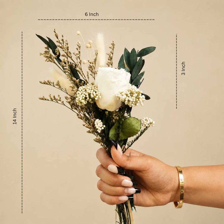 Snow Petal Real White Rose With Dried Flower Bouquet
