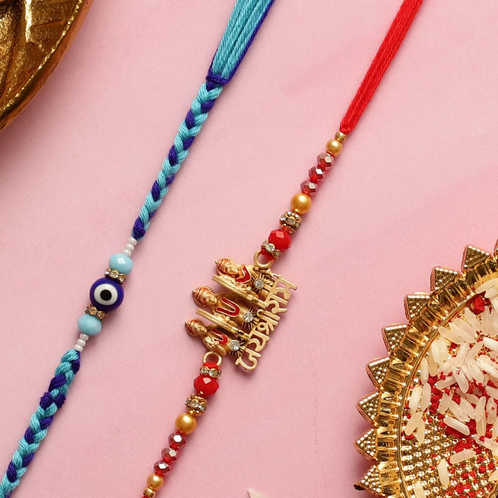 Handmade "Jai Shri Ram" & Evil Eye Rakhi With Roli Chawal | Set Of 2