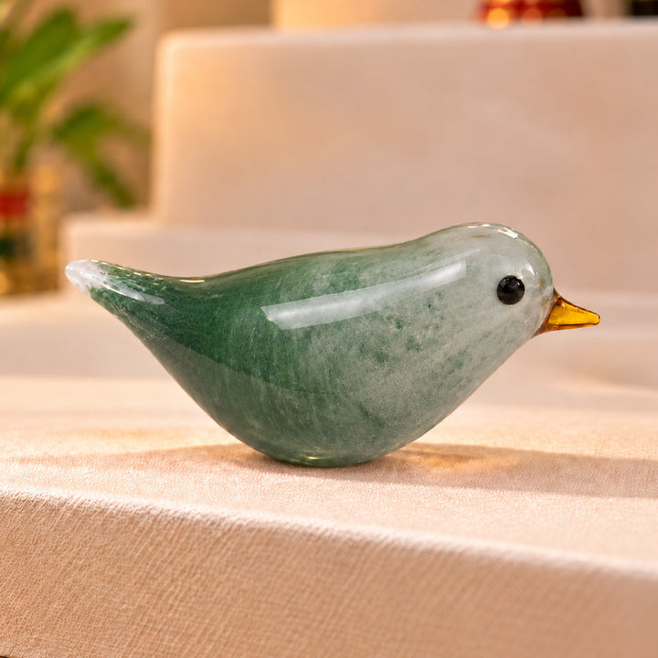Blown Glass Forest Green Bird Figurine For Home Decor