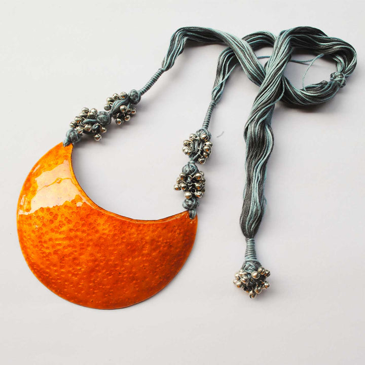 Handmade Full Moon Shaped Ghungroo Copper Enamel Necklace