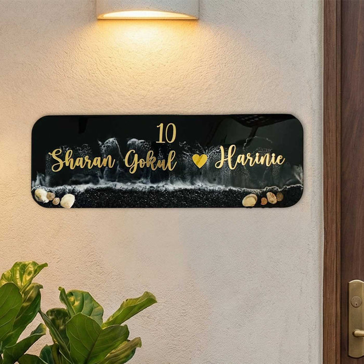Personalized Black Beach Theme Resin Name Plate For Couples