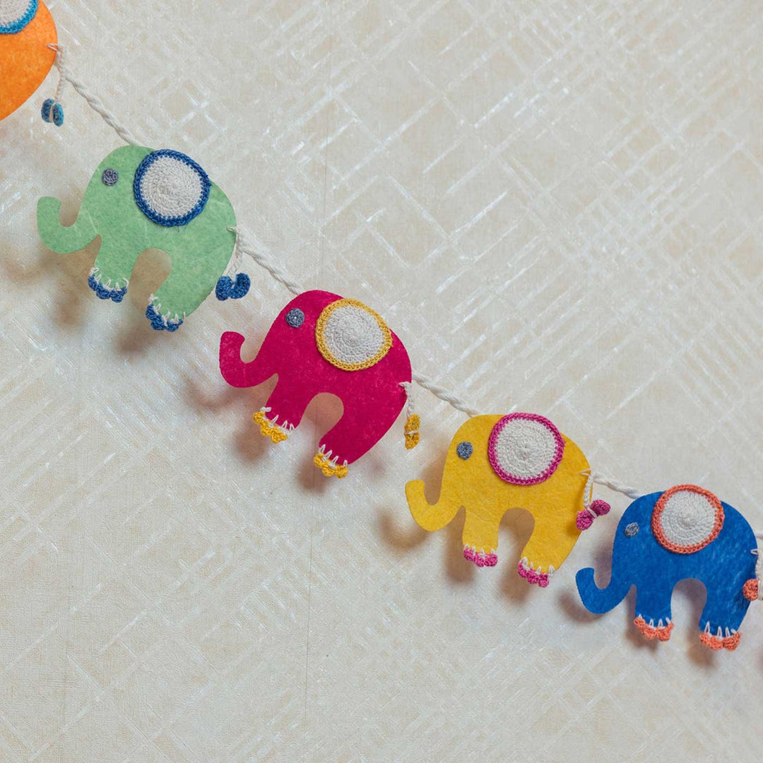 Handmade Crochet Elephant Trail Design Bunting