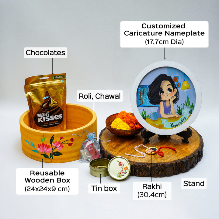Photo Customized Rakhi Hamper With Caricature Nameplate