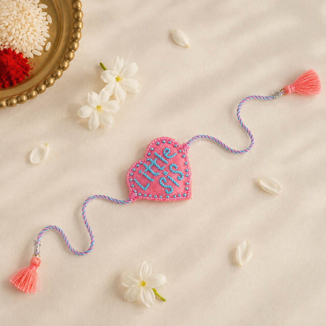 Handmade Beaded Lil Sis Theme Rakhi With Roli Chawal For Sister
