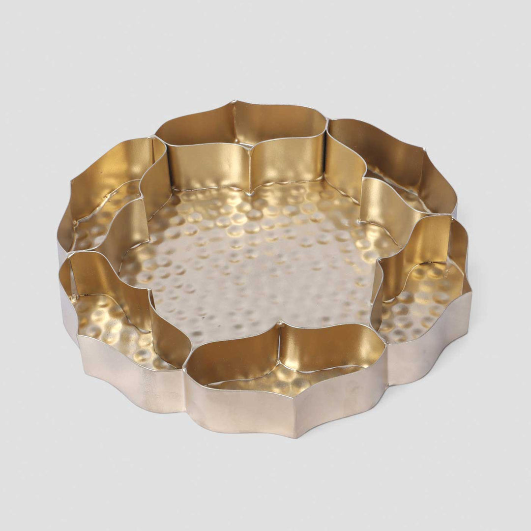 Handmade Gold Etched Flower Shape Partition Urli For Festive Decor