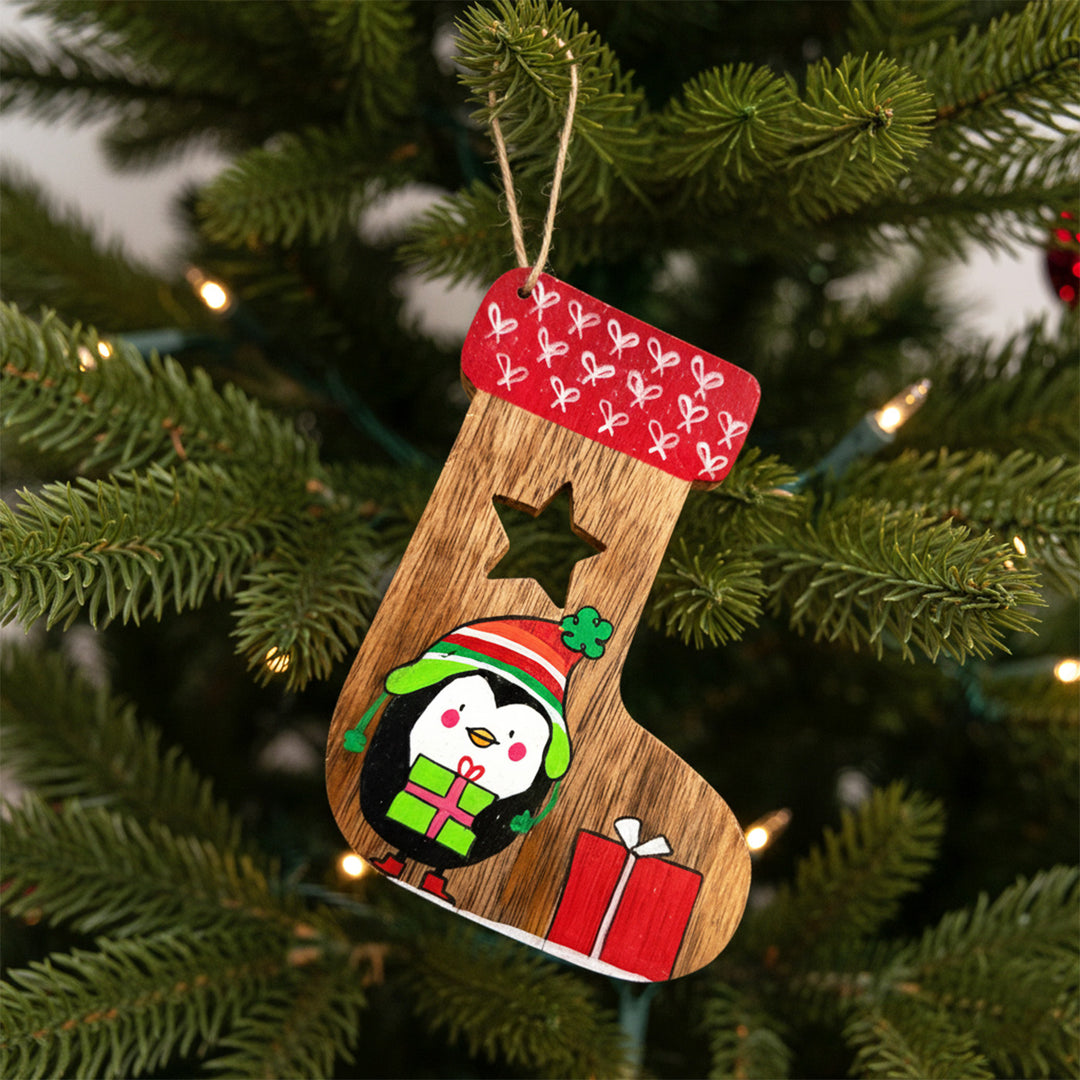 Hand-Painted Penguin Wooden Ornament For Christmas Tree Decoration