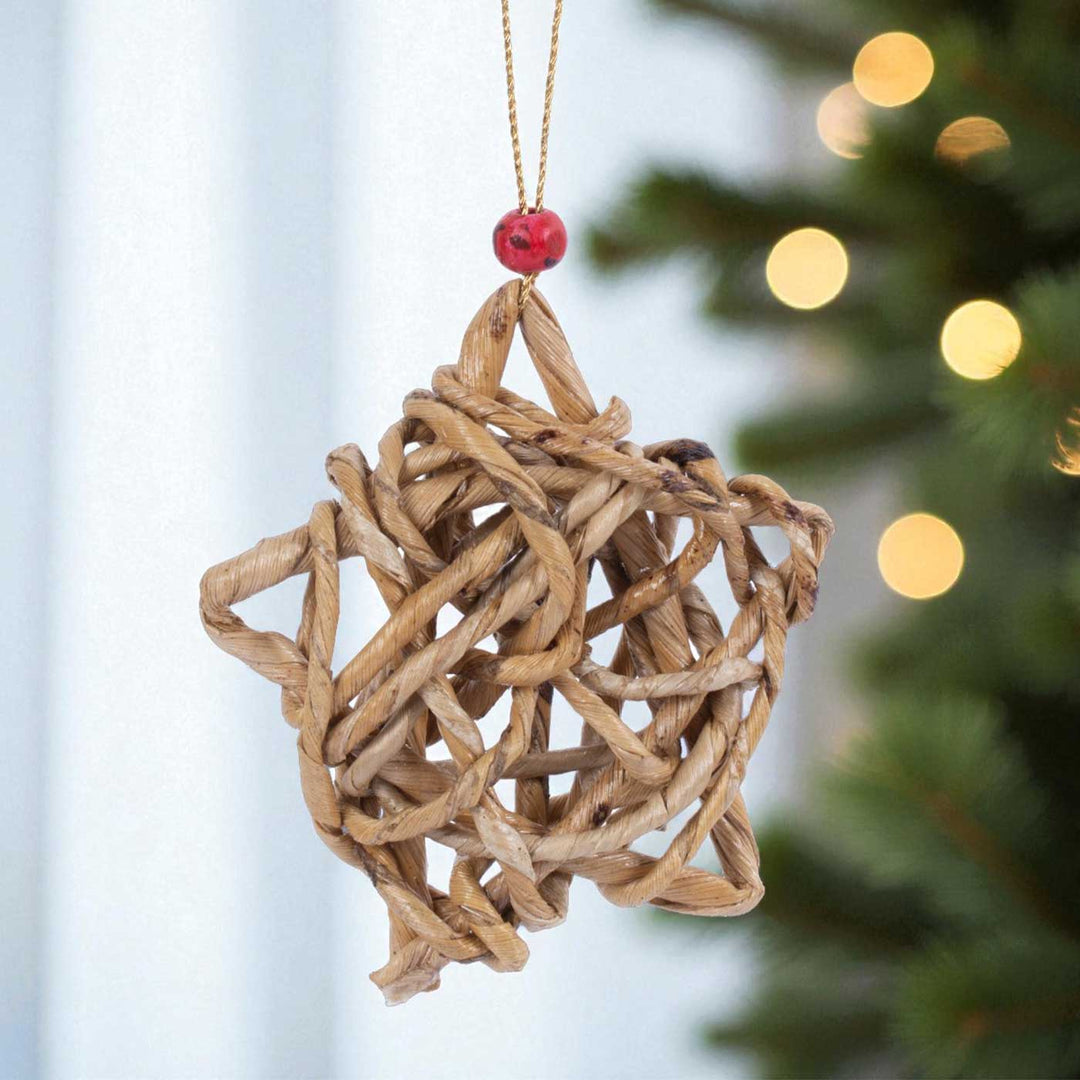 5 Pc | Handmade Banana Rope Star Hanging Christmas Ornaments
