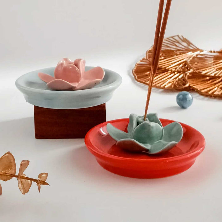 Handmade Rose Bliss Ceramic Incense Stick Holder