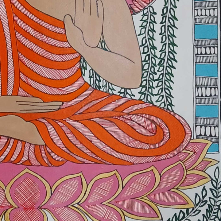 24 x 16 Inch | Buddha | Original Hand Painted Madhubani Painting | Acrylic Paints On Paper