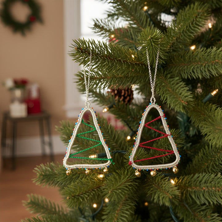 2 Pc | Handmade Red & Green Christmas Tree Ornaments For Decoration