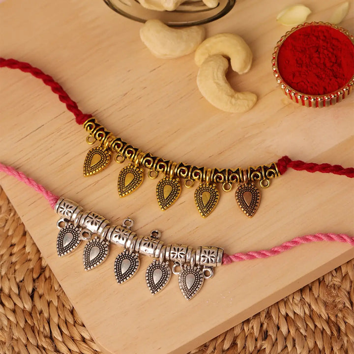 Handmade Silver & Golden Toran Rakhi With Roli Chawal | Set Of 2