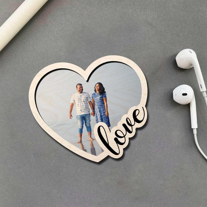 Photo Personalized Heart Shaped Wooden Fridge Magnet